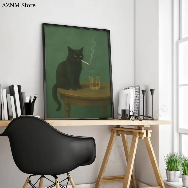 Moody Black Cat Green Backgrou - Photography Jokes 리뷰 및 가격